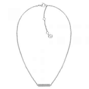 Image of Tommy Hilfiger Silver Crystal Set Bar Pendant Ladies Necklace, One Colour, Women