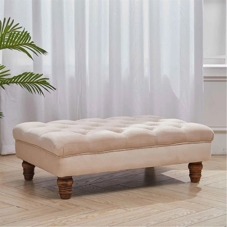 Image of Cottonfy UK Velvet Rectangular Ottoman Footstoo Beige Beige M