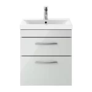 Image of Nuie Athena Gloss Grey Mist 500mm Wall Hung 2 Drawer Vanity Unit with 50mm Profile Basin - ATH105D - Grey