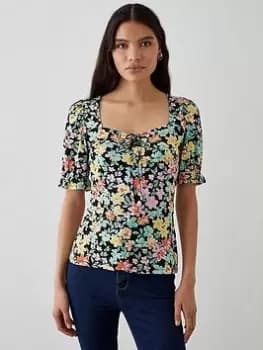 Image of Dorothy Perkins Sweetheart Tie Detail Printed Top - Multi, Size L, Women