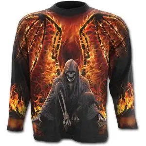 Image of Flaming Death Allover Mens Large Long Sleeve T-Shirt - Black