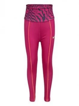 Image of Nike Younger Girls Dri-FIT Printed Leggings - Purple, Purple, Size 6-7 Years