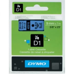 Image of Dymo 40916 Black on Blue Label Tape 9mm x 7m