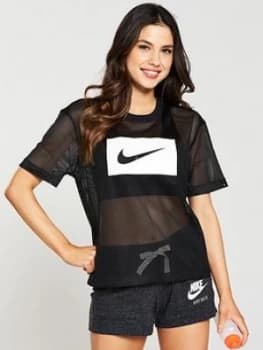 Image of Nike Sportswear Box Swoosh Mesh Top Black Size L Women