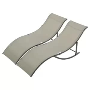 Image of Outsunny Set of 2 S-shaped Foldable Lounge Chair Reclining Outdoor Chair for Patio Beach Garden Capacity 165x61x63cm Beige