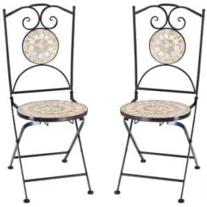 Image of Bilbao Mosaic Chairs Set of 2 Metal Seat Height 45cm Foldable Garden Balcony Patio Furniture