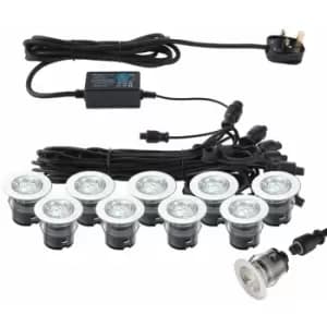 Image of Loops - IP67 Outdoor Decking Plinth Lights 10x 35mm Colour Changing Daylight Blue Lamp