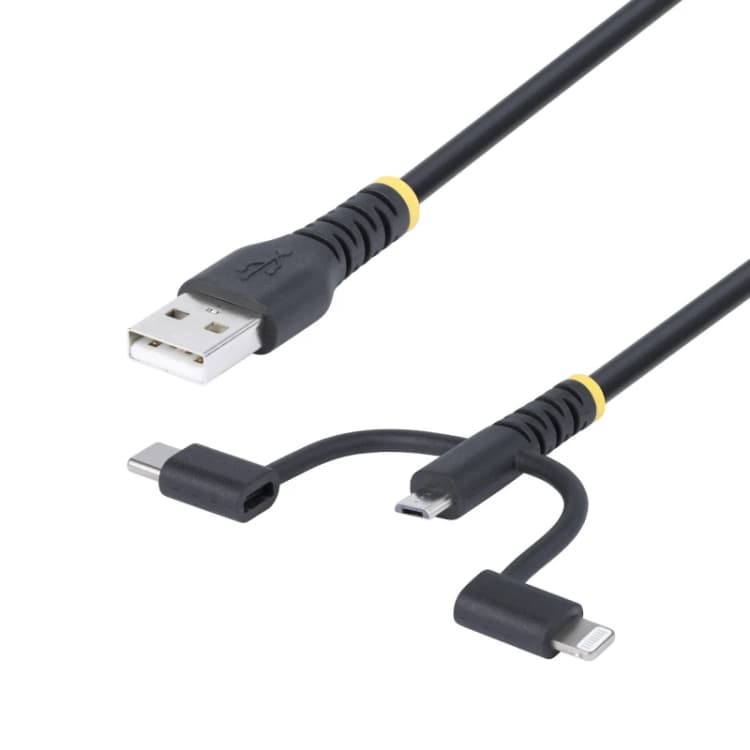Image of StarTech 1m Rugged USB-A to Lightning Micro-USB USB-C Multi Charging EXR8ST10446453