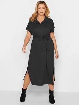 Image of Yours 3/4 Sleeve Button Up Polo Neck Spot Dress - Black, Size 16, Women