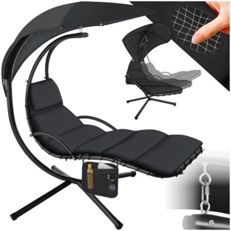 Image of Tectake Hanging Chair Elaria - Large Sun Canopy With Uv-Protection, Sturdy - Black - 1