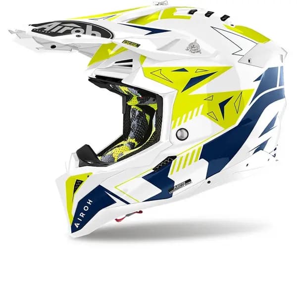 Image of Airoh Aviator 3 Spin Yellow Blue Offroad Helmet Size S