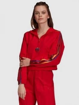 Image of Adidas Originals Cropped Half Zip Hoodie - Red