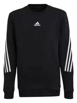 Image of adidas Future Icons Junior Boys 3 Stripe Crew Sweatshirt - Black, Size 11-12 Years