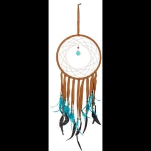 Image of Dream Catcher Med Brown Suede Turq Feathers