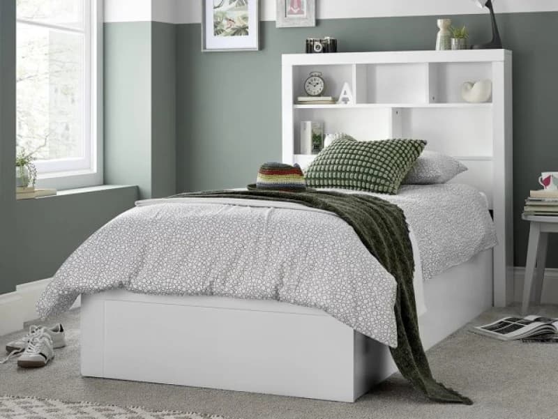Image of Bedmaster Oscar Wooden Bookcase Ottoman Storage Bed White