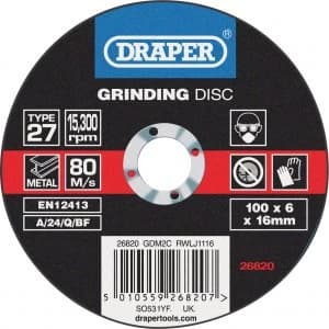 Image of Draper Depressed Centre Grinding Disc 100mm 6mm 16mm