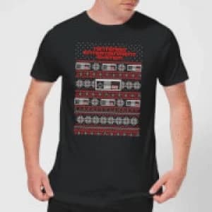 Image of Nintendo NES Pattern Mens Christmas T-Shirt - Black
