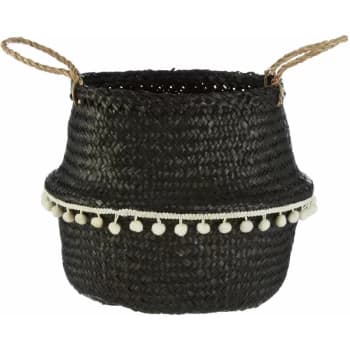 Image of Premier Housewares - Black Finishing Basket Storage Solution For Pantry Kitchen Closet Bathroom Seagrass Basket With Vintage Design 30 x 28 x 30