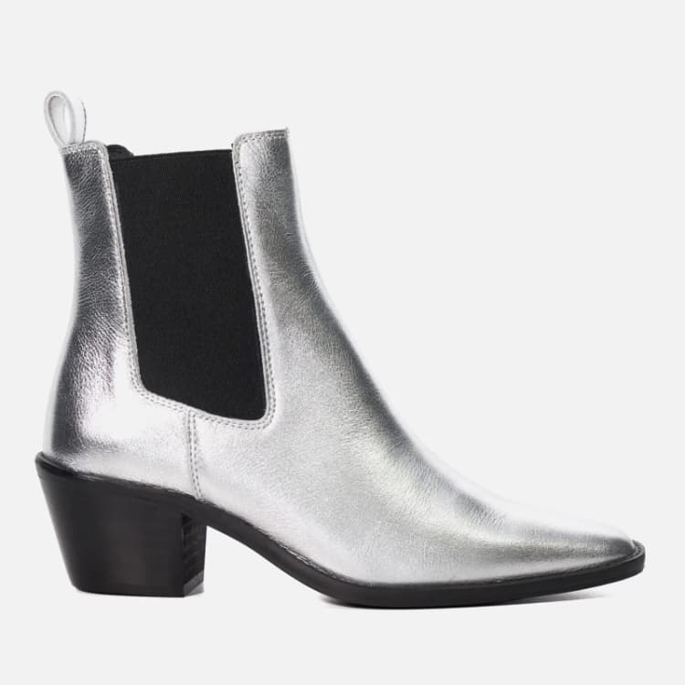 Image of Dune London Womens Pexas Leather Heeled Boots - UK 7 Silver Boots female 0092507290008515 7