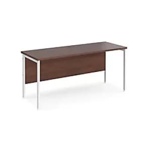 Image of Rectangular Straight Desk Walnut Wood H-Frame Legs White Maestro 25 1600 x 600 x 725mm