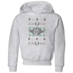 Image of Star Wars Yoda Face Knit Kids Christmas Hoodie - Grey - 11-12 Years