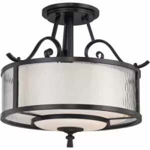 Image of Loops - 3 Bulb Semi Flush Light Clear Water & Opal Etched Glass Dark Cherry LED E27 60W