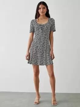 Image of Dorothy Perkins Printed Tie Front Mini Dress - Mono, Multi, Size 18, Women