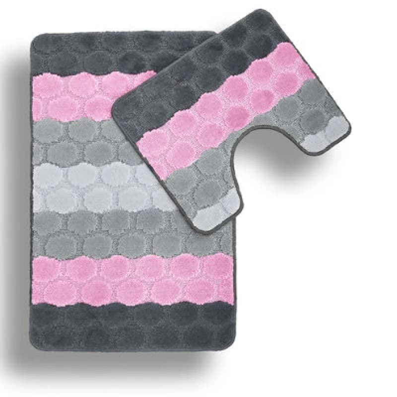 Image of Velosso Hex Stripe Bath And Pedestal Mat Pink
