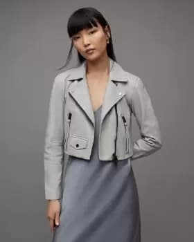 Image of AllSaints Elora Cropped Leather Biker Jacket