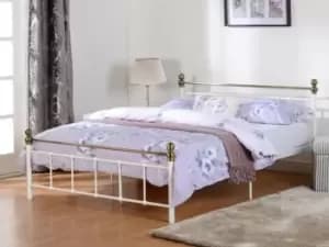 Image of Seconique Marlborough 4ft6 Double White and Brass Metal Bed Frame