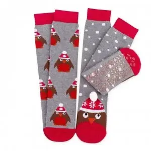 Image of Totes Totes Twin Socks Ld - Red Robin