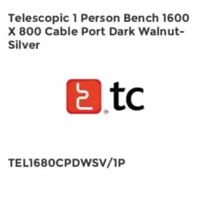 Image of TC Group Telescopic 1 Person Bench 1600 x 800 Cable Port Dark Walnut-Silver