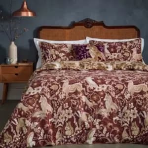 Image of Paoletti Harewood 100% Cotton 200 Thread Count Duvet Cover Set, Ruby, Single