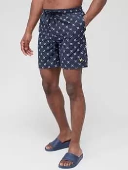 Image of Lyle & Scott Shuttle Print Swim Shorts, Navy Size M Men