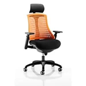 Image of Dynamic Synchro Tilt Task Operator Chair Height Adjustable Arms Flex Orange Back, Black Seat With Headrest High Back