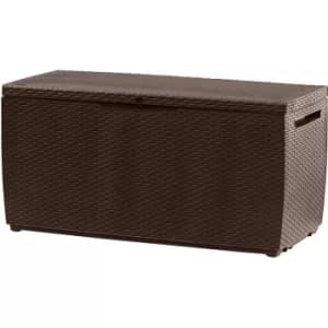 Image of Keter Garden Storage Box 305 Litre Sit on Outdoor Bench Plastic Wheels Brown
