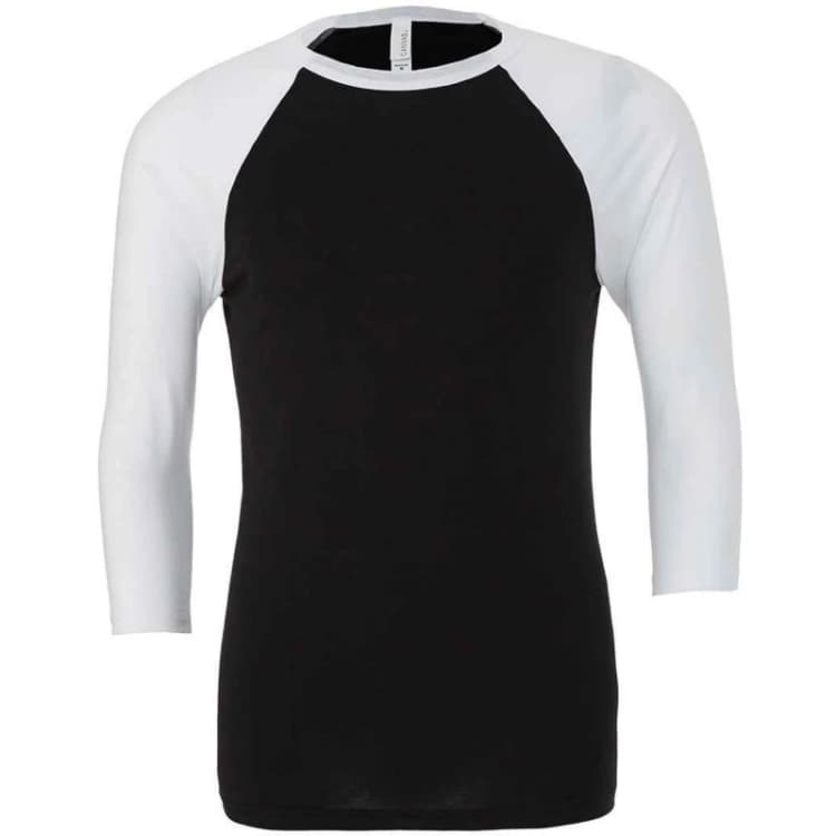Image of Canvas Mens 3 4 Sleeve Baseball T-Shirt in Black Size: XS Black Male XS