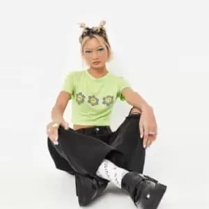Image of Missguided Graphic Fitting Crop Tshirt - Green