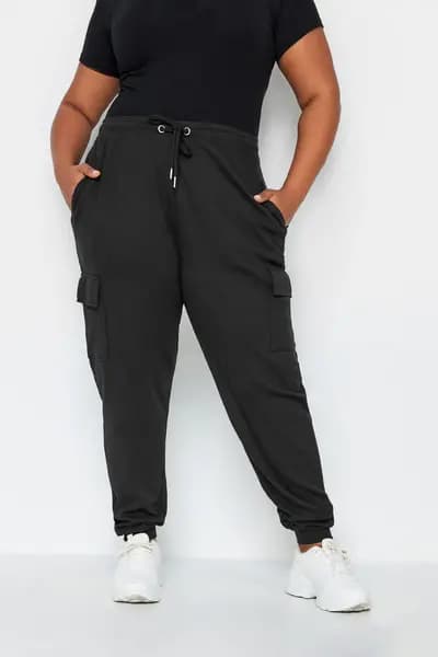 Image of Yours Ribbed Cargo Joggers Black
