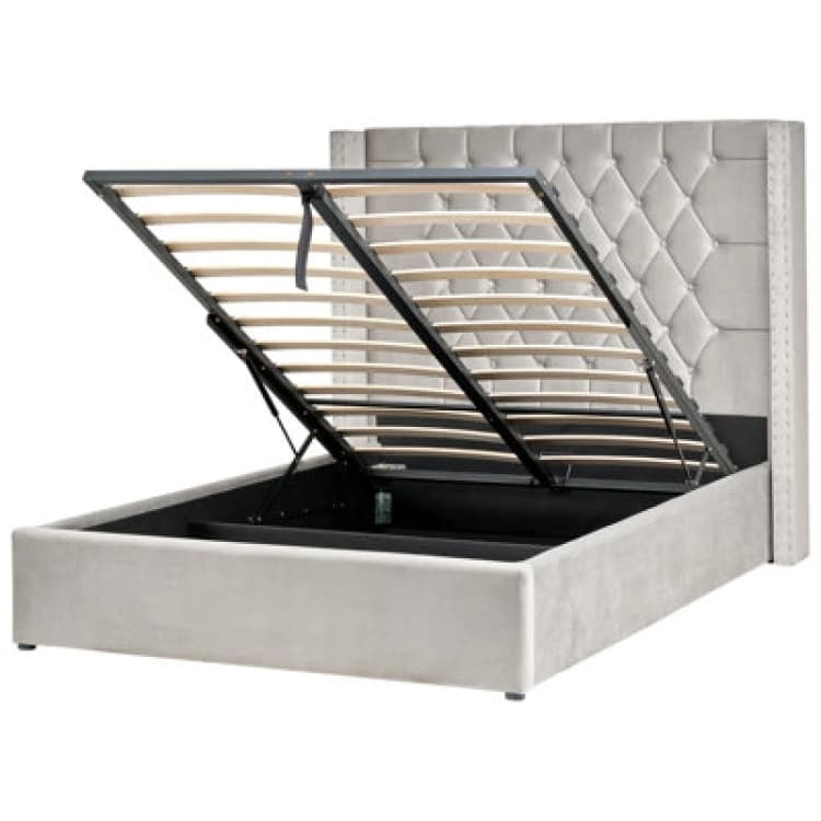 Image of Beliani Ottoman Bed Velvet Lubbon 140 X 200 Cm (Eu Double) Light Grey