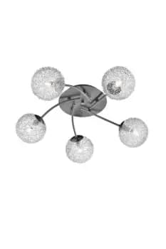 Image of Hinton 5 Light Silver Flush Ceiling Light Glass Globe Shades