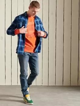 Image of Superdry Checked Shirt, Indigo, Size S, Men
