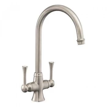 Image of Rangemaster Brushed Nickel Twin Lever Kitchen Tap - Estuary