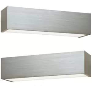 Image of 2 PACK LED Box Wall Light Warm White Brushed Aluminium & Frosted Glass Lamp