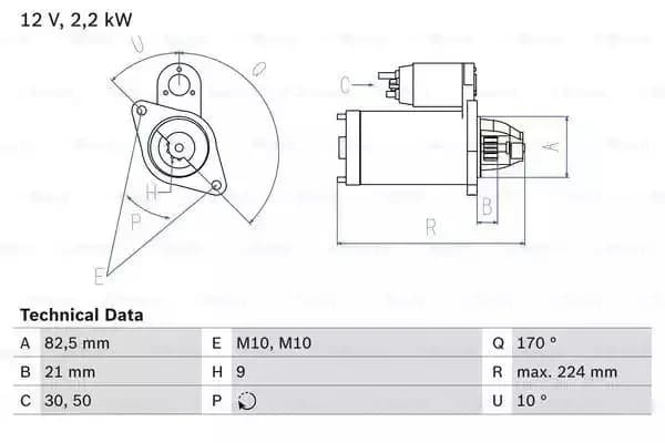 Image of Bosch 0986013140 Starter Motor 1314 12 V 2,2 kW Output BOSCHSTARTER-0986013140