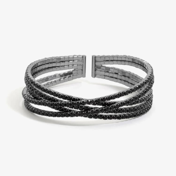 Image of Jon Richard Hematite Plated Jet Cross Over Cuff Bracelet Jewellery Sets One Size Black 70971803000