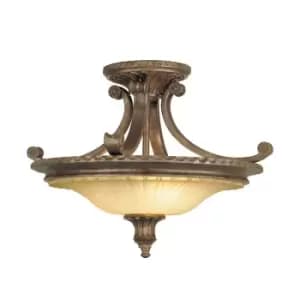 Image of 2 Bulb Semi Flush Light Excavation Glass British Bronze LED E27 60W