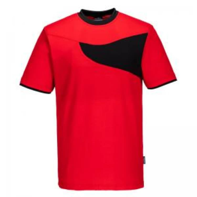 Image of Portwest PW2 Mens Cotton Comfort T Shirt PW211RBKL Colour: Red / Black