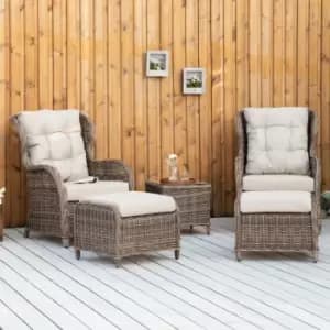 Image of Outsunny 5pc Deluxe Garden Rattan Furniture Sofa Chair & Stool Table Set - Brown