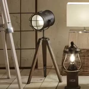 Image of Grey Metal Antique Wood Marine Tripod Table Lamp